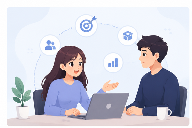 Consultant discussing business goals with client