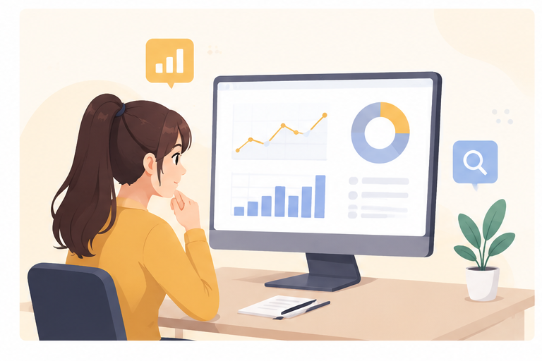 Market research dashboard with charts and search signals